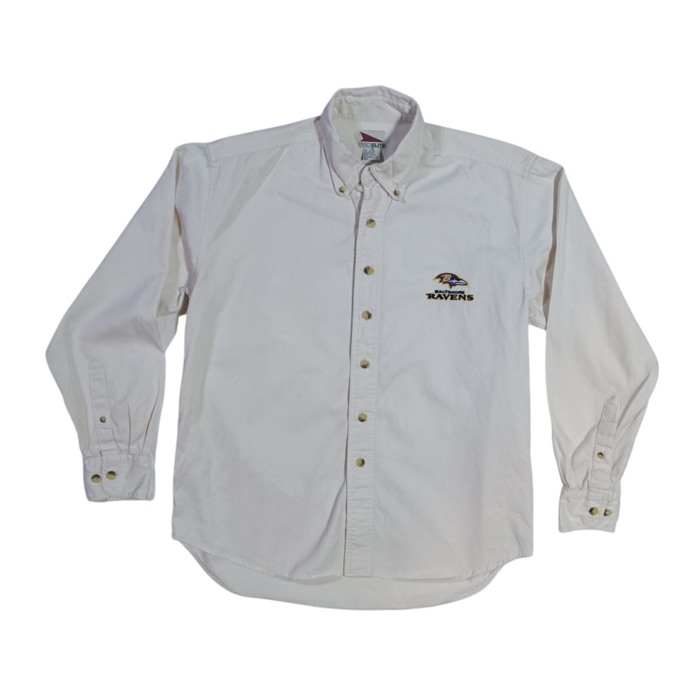 Pro Elite Ravens Button Down Shirt Sz S White Denim 100% Cotton